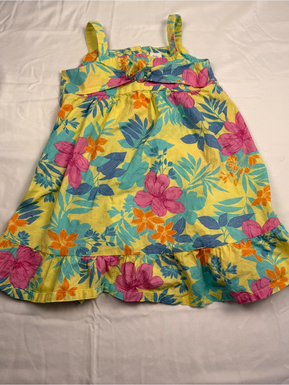 Baby Gap Toddler Girl Yellow Tropical Floral Dress Size 3 Years Ruffled Hem